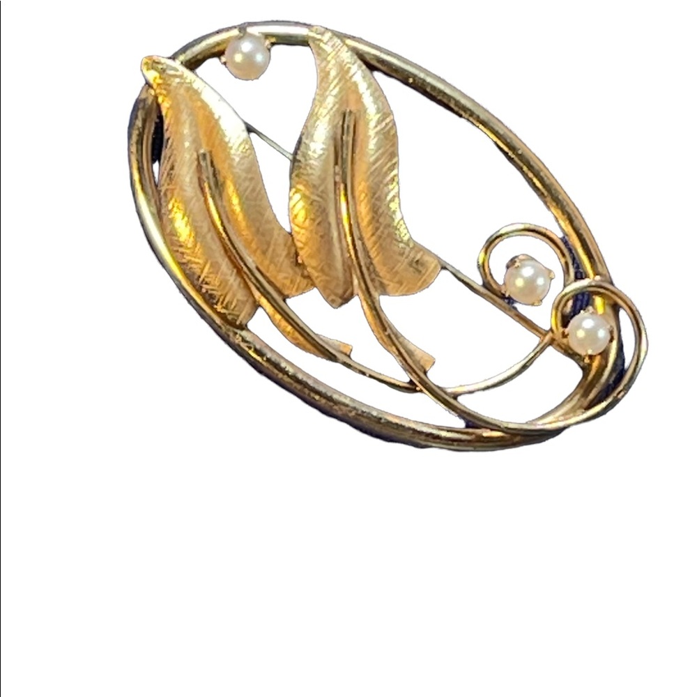 1960s 12k Gold filled real Pearl leaf gold brooch Beauty! vintage - Picture 5 of 6